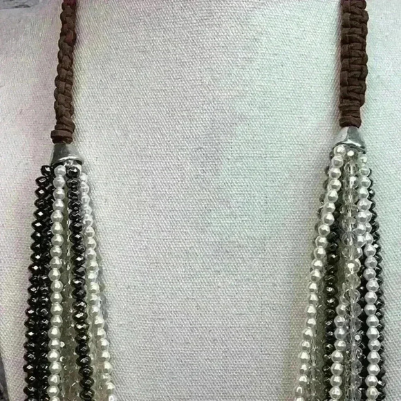 Chico’s Leather & Multi Strand Crystal Necklace - Picture 4 of 6